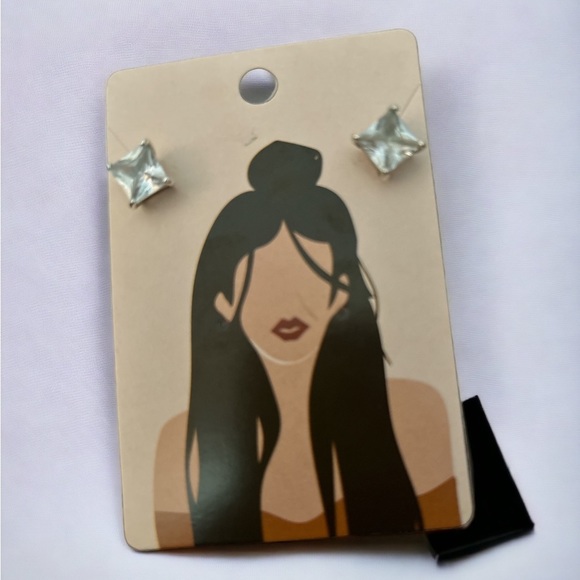 Square Cut CZ Pierced Silver Earring’s by Sophie Harper! High Quality - Picture 2 of 2